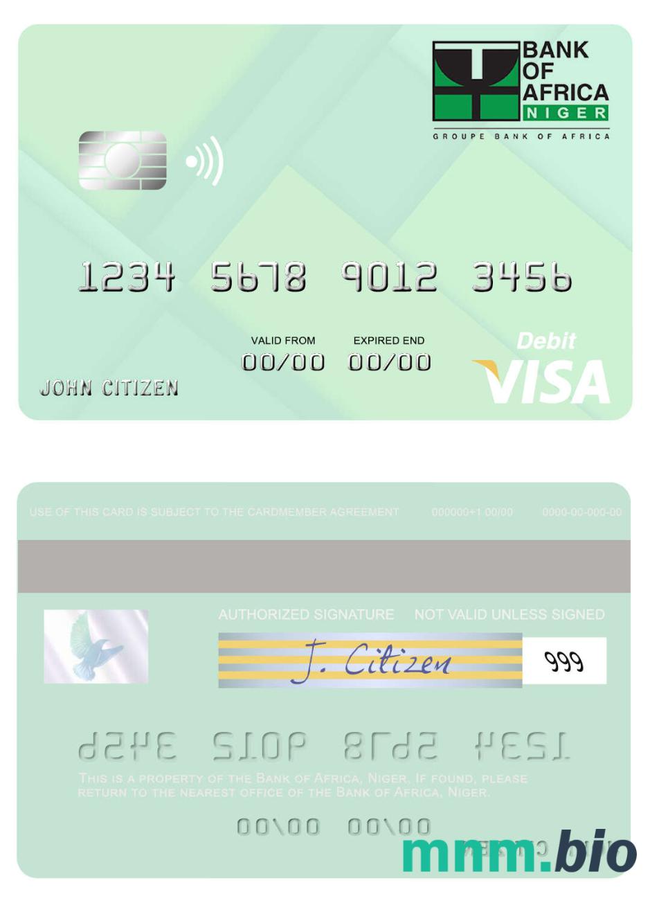 Niger Bank of Africa visa debet karta przykład w formacie PSD